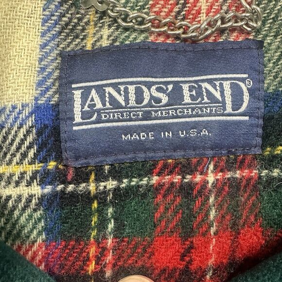 VTG Lands End Parka Coat Womens Small Green Wool Toggle Button Up Hood Lined USA - Picture 3 of 10